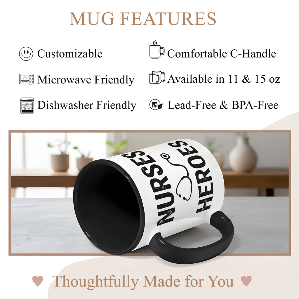 Nurses Are Heroes Mug – Nurse Appreciation Gift – Healthcare Worker Coffee Cup – RN Graduation Gift – 11oz 15oz Ringer Mug |Mug 126